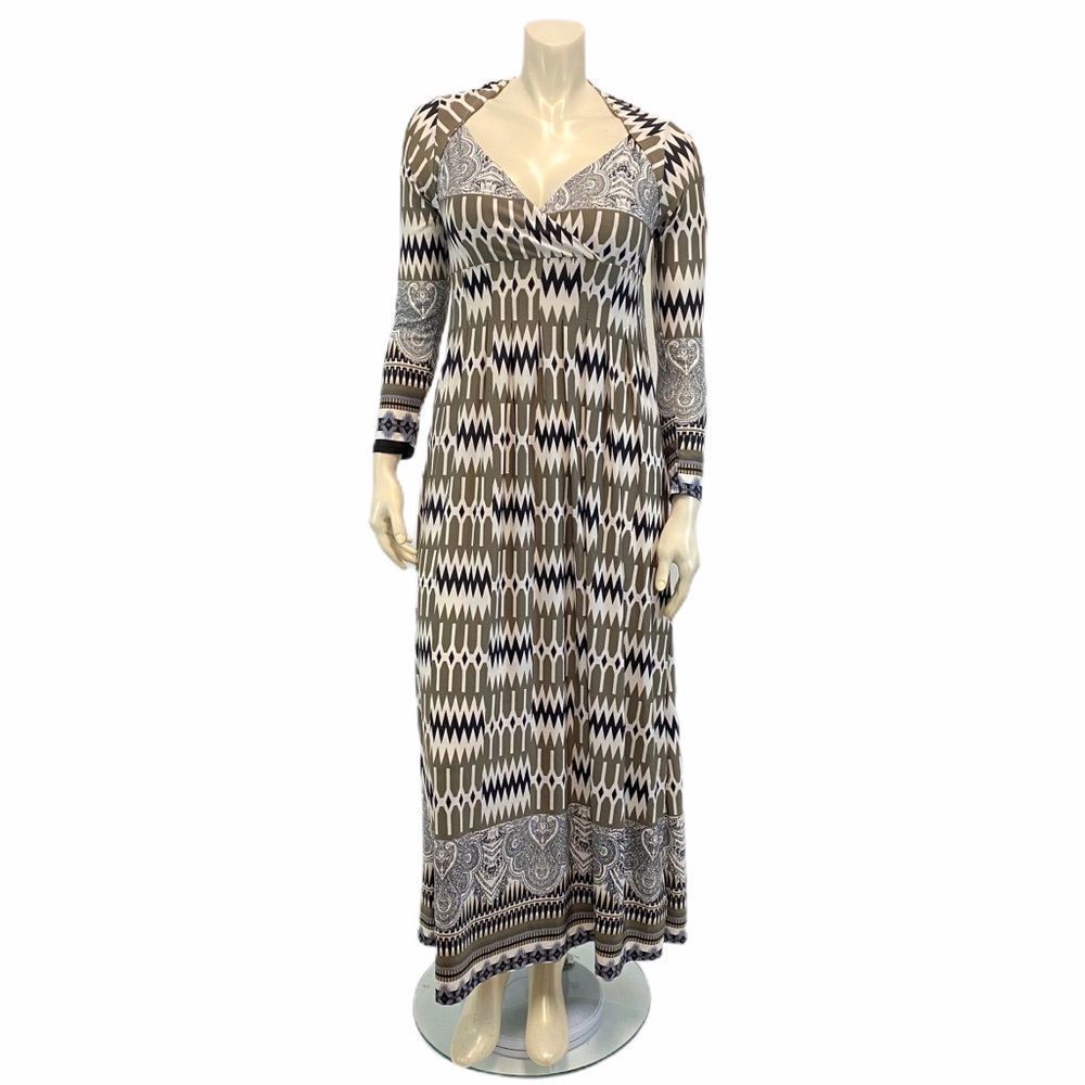 Geometric Long Sleeve Maxi Jersey Dress